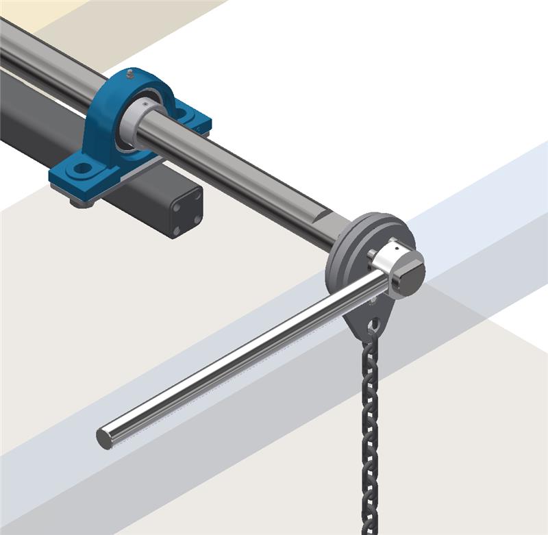 CAD detail of a shaft, bearing and handle assembly